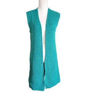 Vintage Handmade Crocheted Sleeveless Long Vest Size S/M